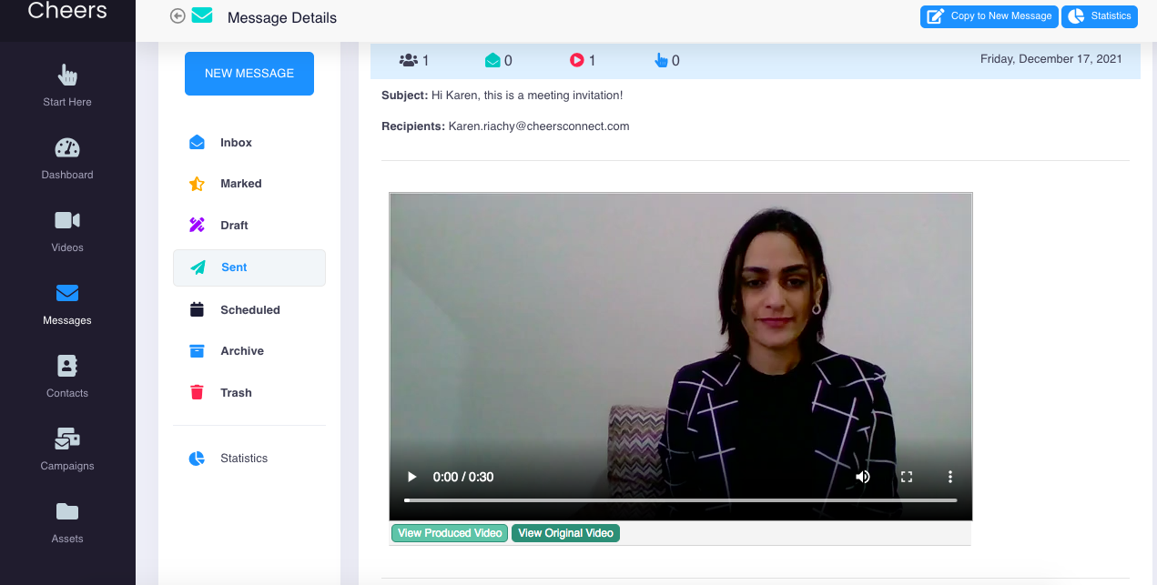 Video email in Cheers Connect